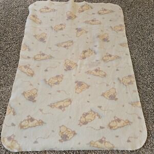 Classic Pooh Winnie the Pooh Piglet Baby Blanket Vintage Cream Tan Fleece 39x28